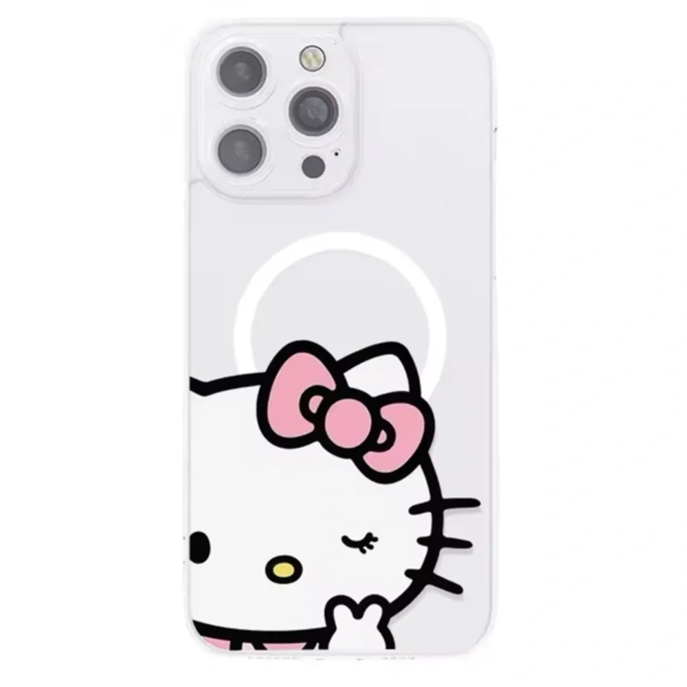 NWT Sanrio Hello Kitty Cartoon With Clear White Magsafe Case iPhone 15 plus